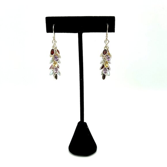 Multi Gemstone Dangling Earings in Sterling Silver 925 - Picture 2 of 3